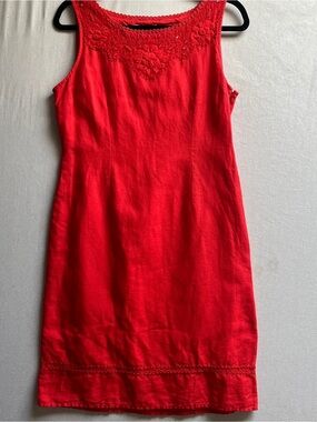 H.O.G Sleeveless Linen Sheath Dress Red Embroidered Yoke 8